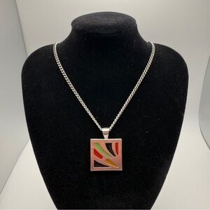 Vintage Coventry Modernist Enamel Pendant Necklace Silver-Tone Retro